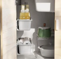 Melili Keukenkastorganizer - Schuiflade Keukenkast -Schuifkast - Ladekast - Keuken Organizer - Schuifkast Mand - Organizer Lade - Keukenhulpjes - 2 Stuk -wit -Thuisopslag 1200x1167 7