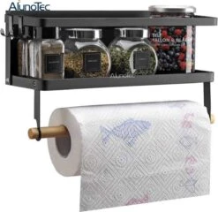 Merkloos Kruidenrek Zwart - Multifunctioneel Ophangbaar Keukenrek - Keukenrolhouder Zwart - Multifunctioneel Kruidenrek - Magnetisch Kruidenrek - Keuken Organizer - Koelkast Rek -Thuisopslag 1200x1168 2