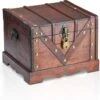 Brynnberg Schatkist "Vitec 24x21x18cm" - Grote Schatkist Plat, Bruin Met Klinknagels Versierd, Met Deksel, Slot En Sleutel, Piratenkist Afsluitbaar, Opbergdoos Met Handvat