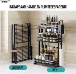 TammaT - Kruidenrek - Kruidenrek Staand - Inklapbare Keukenrek - 3-laags 35x21x56,5CM - Keuken Organizer - Aanrecht Organizer - Keuken Opslag - Roestvrij Staal - Opbergrek - Keuken Organizers - Roestvrij En Krasvrij -Thuisopslag 1200x1169 1