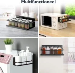 Dieux® - Magnetisch Kruidenrek - Ophangbaar Opbergrek - Keukenrek - Complete Set - Aanrecht Organiser - Badkamerrek - Wandrek - Staal - Zwart - Pasen -Thuisopslag 1200x1170 1