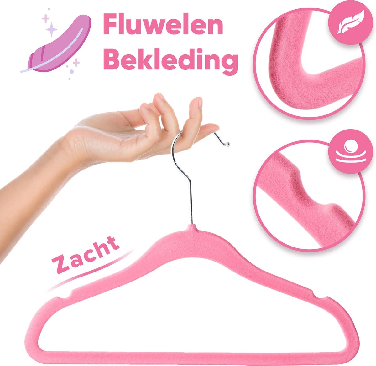 ACAZA 20 Stuks Kinder Kledinghangers Met Fluwelen Bekleding - Kledinghangers Voor Kindjes Of Babies - Roze 5 ACAZA 20 Stuks Kinder Kledinghangers Met Fluwelen Bekleding - Kledinghangers Voor Kindjes Of Babies - Roze - Afbeelding 3