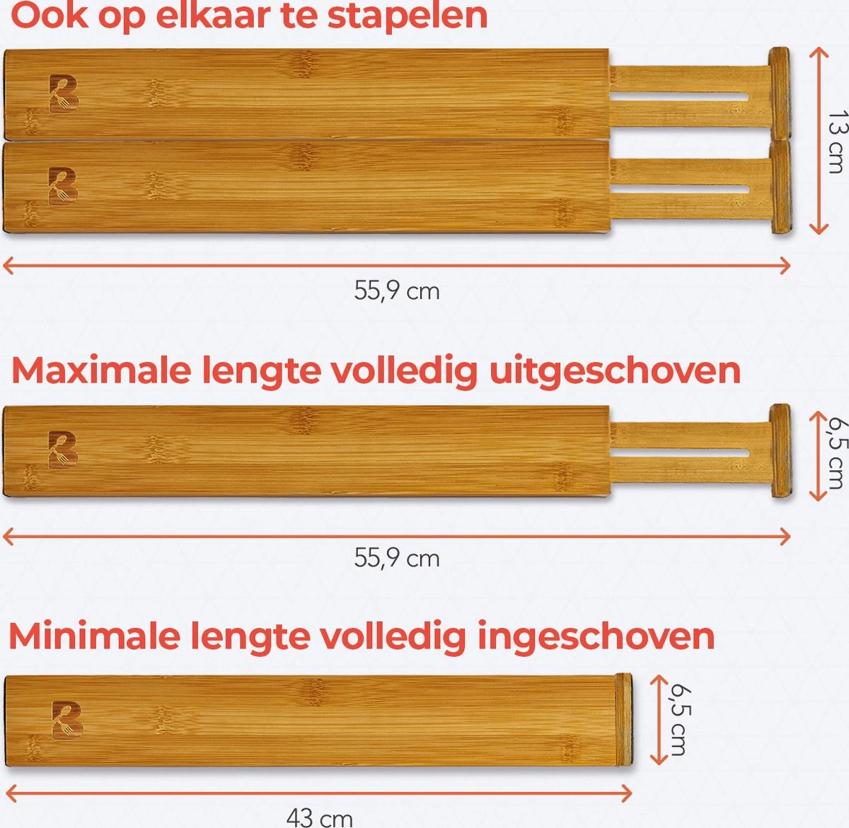 KitchenBrothers Ladeverdeler - Lade Organizer - Uitschuifbaar - Verstelbaar - 4 Stuks - Bamboe 5 KitchenBrothers Ladeverdeler - Lade Organizer - Uitschuifbaar - Verstelbaar - 4 Stuks - Bamboe - Afbeelding 3
