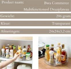 Merkloos Ronddraaiend Draaiplateau Staand - Medium - Draaischijf - Kruidenrek - Keukenkastorganizer - Lazy Susan Draaiplateau - Kruiden Organizer - Aanrecht Organizer - Draaiplateau Rond - Keuken Opbergers - Gootsteen Organiser - 24 Cm - Bwa Commerce -Thuisopslag 1200x1171 3