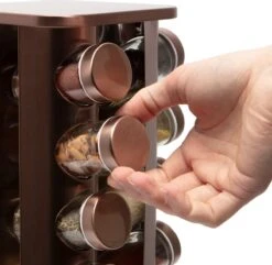 Pazzo Goods - Kruidenrek Staand - Kruidenrek Met Potjes - Rose Goud - RVS - Kruidenrek Draaibaar - 20 Kruidenpotjes - Inclusief Stickers & Stift - Kruiden Carrousel -Thuisopslag 1200x1173