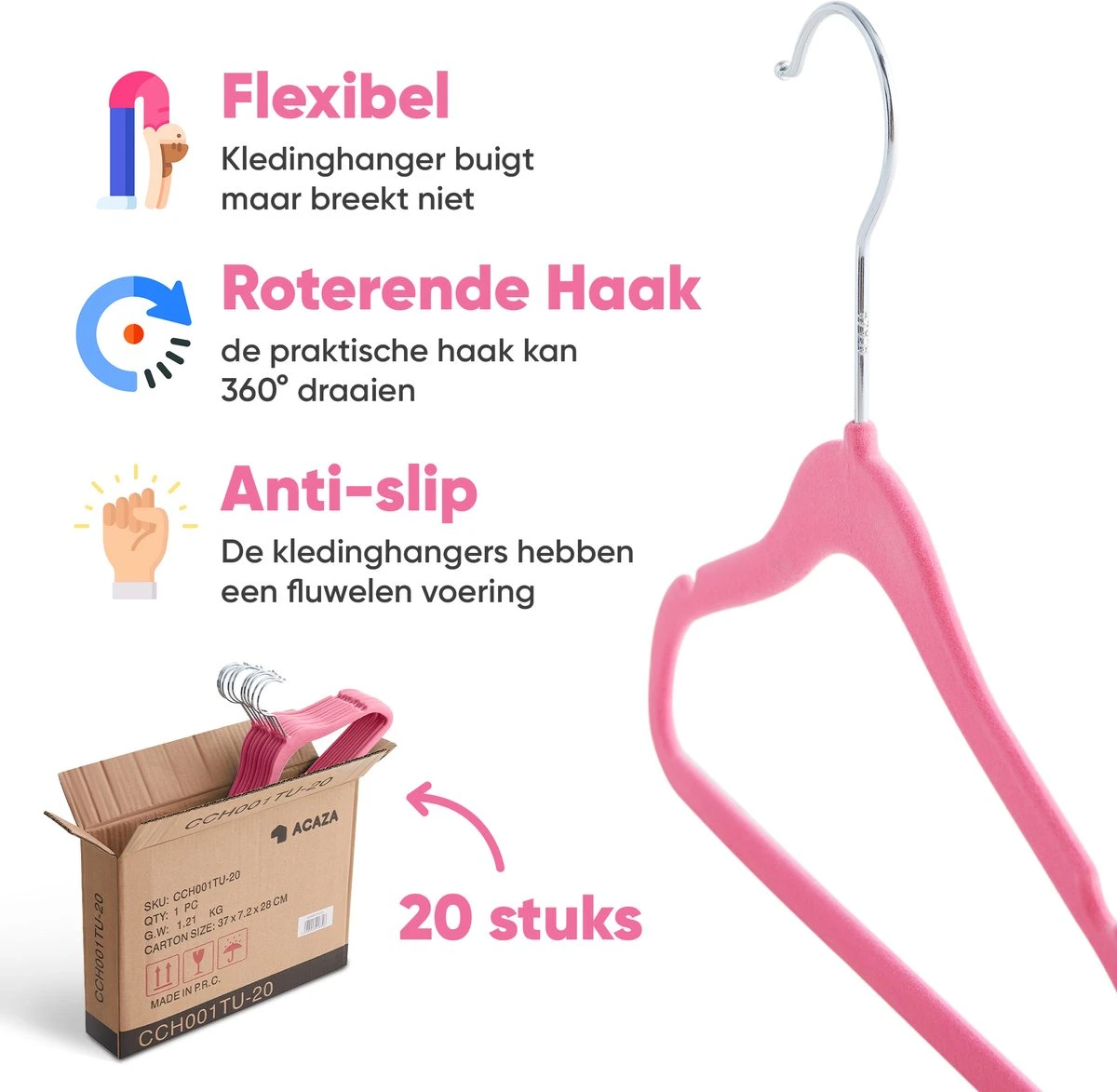 ACAZA 20 Stuks Kinder Kledinghangers Met Fluwelen Bekleding - Kledinghangers Voor Kindjes Of Babies - Roze 7 ACAZA 20 Stuks Kinder Kledinghangers Met Fluwelen Bekleding - Kledinghangers Voor Kindjes Of Babies - Roze - Afbeelding 5