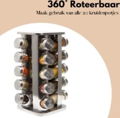 Pazzo Goods - Kruidenrek Staand - Kruidenrek Met Potjes - Zilver - RVS - Kruidenrek Draaibaar - 20 Kruidenpotjes - Inclusief Stickers & Stift - Kruiden Carrousel -Thuisopslag 1200x1175