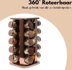 Pazzo Goods - Kruidenrek Staand - Kruidenrek Met Potjes - Rose Goud - RVS - Kruidenrek Draaibaar - 20 Kruidenpotjes - Inclusief Stickers & Stift - Kruiden Carrousel -Thuisopslag 1200x1175 3