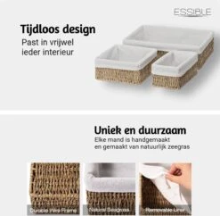 ESSIBLE Set Van 3 Stuks - Luxe Manden - Opbergmand - Geweven - Decoratieve - Handgemaakte - Rechthoekige - Manden - Katoen - Riet -Thuisopslag 1200x1176 2