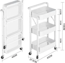 Inklapbare Keukentrolley - Keukentrolley Op Wieltjes - Serveerwagen - Metaal - Wit - 89,5*44*30cm -Thuisopslag 1200x1176 4