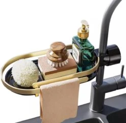 Stylumo Gootsteen Organizer Zwart – Vaatdoek En Sponshouder – Aanrecht & Keuken Organizer – Douche Organizer – Douche Rek Zonder Boren