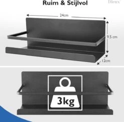 Dieux® - Magnetisch Kruidenrek - Ophangbaar Opbergrek - Keukenrek - Complete Set - Aanrecht Organiser - Badkamerrek - Wandrek - Staal - Zwart - Pasen -Thuisopslag 1200x1178 3