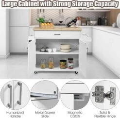 Keukeneiland Serveerwagen, Rollende Keukenwagen Met Vergrendelbare Rubberen Wielen, Grote Kast, Lade, Kruidenrek En Handdoekrek, 3-positie Verstelbare Plank, Keukentrolley, 116 X 40 X 85 Cm (Wit) -Thuisopslag 1200x1179 7