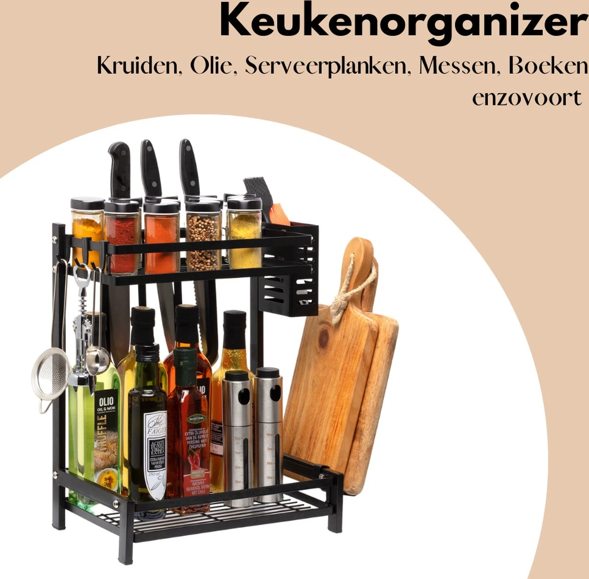 Pazzo Goods - Keuken Organizer - Keukenrek - Zwart - Metaal - 2 Laags - Multifunctioneel - Zwart - 9 Pazzo Goods - Keuken Organizer - Keukenrek - Zwart - Metaal - 2 Laags - Multifunctioneel - Zwart - - Afbeelding 7