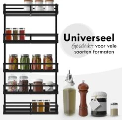 Soome Viljo - Kruidenrek Ophangbaar - Keukenrek - Wandrek - Keuken Organizer - 5 Laags - Verstelbaar - Staal - Zwart - H85xB42.5cm 18 Soome Viljo - Kruidenrek Ophangbaar - Keukenrek - Wandrek - Keuken Organizer - 5 Laags - Verstelbaar - Staal - Zwart - H85xB42.5cm -Thuisopslag 1200x1182