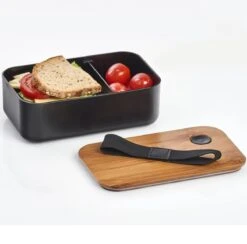 Lunchtrommel/broodtrommel 2-vaks Zwart/naturel Bamboe 19 X 7 Cm - Keukenbenodigdheden - Lunch/brood Meenemen - Trommels/boxen -Thuisopslag 1200x1183