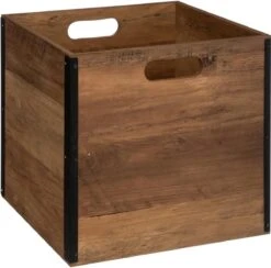 Opbergmand/kastmand 29 Liter Donker Bruin Van Hout 31 X 31 X 31 Cm - Opbergboxen - Vakkenkast Manden
