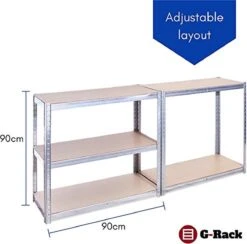 G-Rack Heavy Duty Plank, 2 Verzinkt Opbergrek 5 Vakken - Voor Kelder, Werkplaats, Berging, Garage - Metaal I 150 X 75 X 30 Cm I 175 Kg Belasting Per Plank (totaal 875 Kg) I 5 Jaar Garantie...