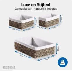 ESSIBLE Set Van 3 Stuks - Luxe Manden - Opbergmand - Geweven - Decoratieve - Handgemaakte - Rechthoekige - Manden - Katoen - Riet -Thuisopslag 1200x1185 8