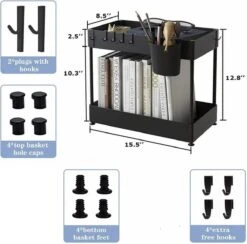 SensaHome - Gootsteenkast Organizer 2-Laags Duo - Staand Opbergrek - Multifunctioneel Keukenrek, Kruidenrek, Onderkastrek, Spoelkastrek - RVS - Zwart -Thuisopslag 1200x1186 4