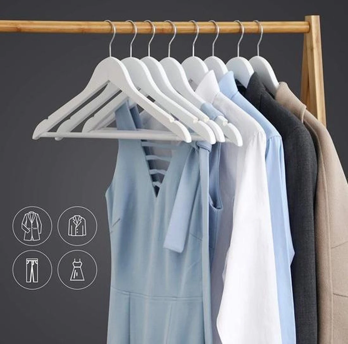 Merkloos Kleding Hangers - Hout - Wit - 40 Stuks 4 Merkloos Kleding Hangers - Hout - Wit - 40 Stuks - Afbeelding 2