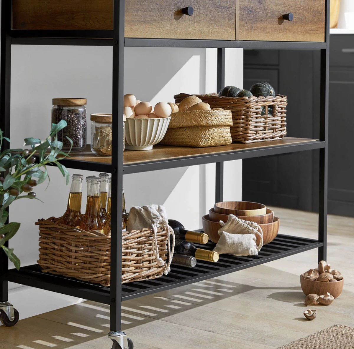 Mara Keukentrolley Op Wieltjes - Opbergtrolley - Serveerwagen - 2 Lades - 100 X 45 X 93 Cm 7 Mara Keukentrolley Op Wieltjes - Opbergtrolley - Serveerwagen - 2 Lades - 100 X 45 X 93 Cm - Afbeelding 5