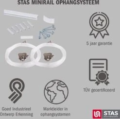 STAS Schilderijrail - Ophangsysteem Schilderijen / Fotolijsten / Poster - Ophangrails - Zonder Boren - Ophanghaak - Ophangrek - Schilderijrail - Minirail - Wit -150 Cm - Complete Kit -Thuisopslag 1200x1189 5