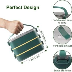 Lunchbox, Bento Box Voor Volwassenen Kinderen, Kinderlunchbox Met Compartimenten, 3-laags Lekvrije Bento-lunchbox Met Vork, Lepel, Geschikt Voor Lunchbox Voor Werk, Kantoor, School (2,25L Groen) -Thuisopslag 1200x1190 4