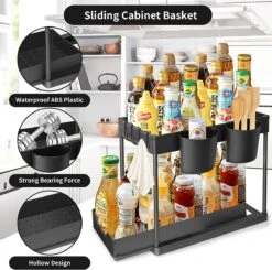 YOCOLE Rek Voor Onder De Wastafel, Rek Met 2 Etages, Uittrekbaar Rek Voor Onder De Wastafel, Opslag Onder De Gootsteen, Met 4 Haken En 2 Bakken, Organizer Voor Onder De Wastafel, Kast, Voor Badkamer, Keuken, Zwart 12 YOCOLE Rek Voor Onder De Wastafel, Rek Met 2 Etages, Uittrekbaar Rek Voor Onder De Wastafel, Opslag Onder De Gootsteen, Met 4 Haken En 2 Bakken, Organizer Voor Onder De Wastafel, Kast, Voor Badkamer, Keuken, Zwart -Thuisopslag 1200x1190 9