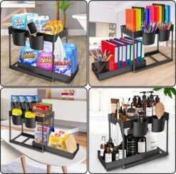 YOCOLE Rek Voor Onder De Wastafel, Rek Met 2 Etages, Uittrekbaar Rek Voor Onder De Wastafel, Opslag Onder De Gootsteen, Met 4 Haken En 2 Bakken, Organizer Voor Onder De Wastafel, Kast, Voor Badkamer, Keuken, Zwart 13 YOCOLE Rek Voor Onder De Wastafel, Rek Met 2 Etages, Uittrekbaar Rek Voor Onder De Wastafel, Opslag Onder De Gootsteen, Met 4 Haken En 2 Bakken, Organizer Voor Onder De Wastafel, Kast, Voor Badkamer, Keuken, Zwart -Thuisopslag 1200x1191 5