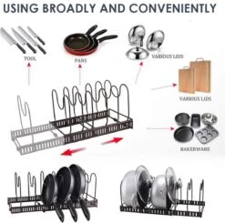 Golden Keuken Kookgerei Pan Pot Deksel Organizer- Rack Keuken Pan Organizer- Totaal 7 Verstelbare Compartimenten-Pannenrek-Kitchary Keukenrek-Zwart -Thuisopslag 1200x1192 7