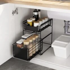 GEON - Gootsteenkast Organizer - Keukenkast Organizer - Gootsteenrek - Badkamer Organizer - Zwart/Wit 13 GEON - Gootsteenkast Organizer - Keukenkast Organizer - Gootsteenrek - Badkamer Organizer - Zwart/Wit -Thuisopslag 1200x1195 8