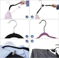 Set Van 12 Broekhangers Of Rokhangers - Fluweel Met Brug En Clips - Pak Hanger, Dunne Kledinghangers, Antislip Kapstokken - 360° Draaibare Haak - Voor Hemden, Jassen & Mantels - Zwart -Thuisopslag 1200x1197 13