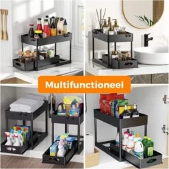 Posity Organizer - Gootsteenkast Organizer - Keukenkast Organizer - Keuken Organizer - Uitschuifbaar - Lade Organizer - Aanrecht Organizer - Kast Organizer - Badkamer Organizer - Zwart -Thuisopslag 1200x1198 16