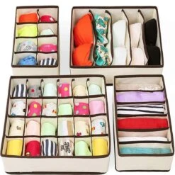 Merkloos Organizer Voor Kleding - Kledingverdeler - 4 Stuks - Opbergbox - Opbergsysteem 45 Vakken - Ondergoed / Sokken / Shirts / BH - Kastlade Verdeler - Kast Verdeler - Kledingkast