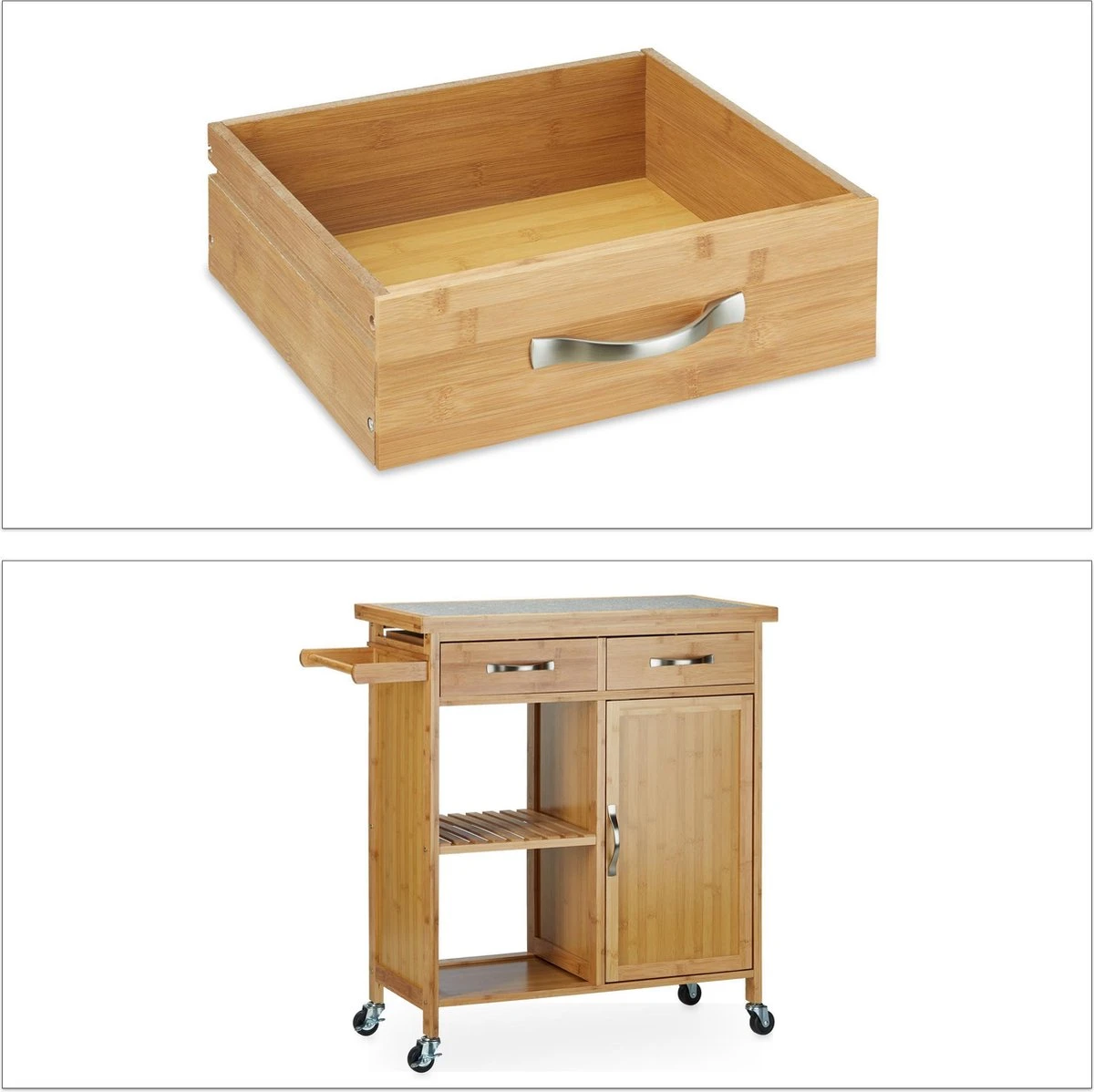 Relaxdays Serveerwagen Hout - Keukentrolley Bamboe - Theewagen - Keukenwagen - Trolley 11 Relaxdays Serveerwagen Hout - Keukentrolley Bamboe - Theewagen - Keukenwagen - Trolley - Afbeelding 9