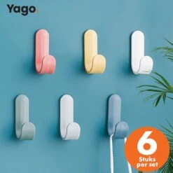 Zweedse Stijl Gekleurde Ophanghaakjes | 6 Stuks | Multi Color | Zelfklevend | Wandhaak | Plakhaakjes | Handdoek | Zonder Boren | Extra Stevig | Ophangen | Vrolijk | Design |