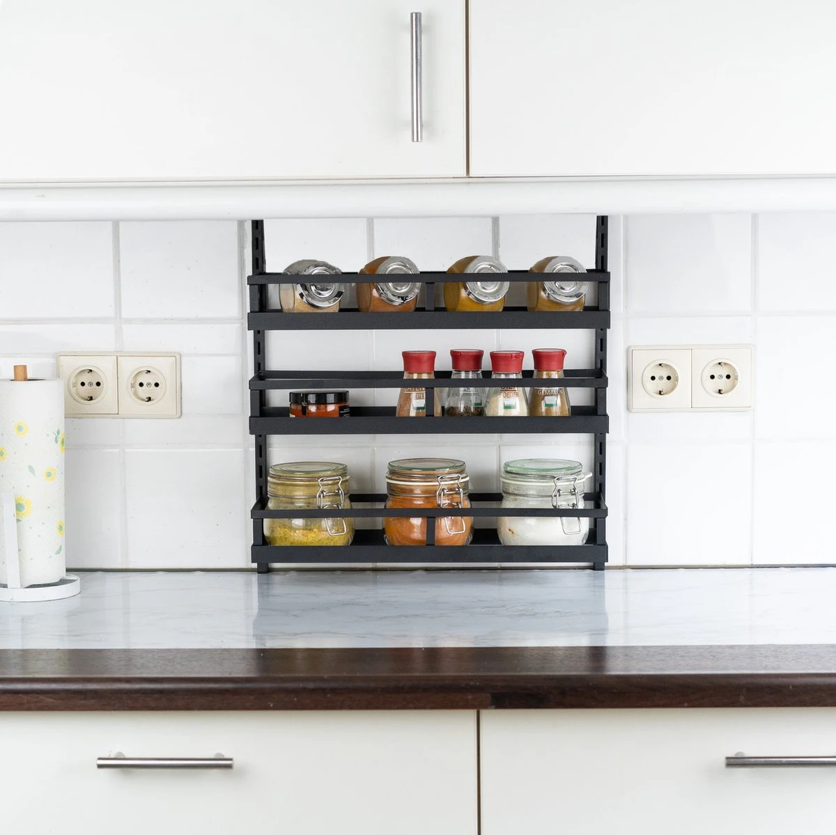 Soome Viljo - Kruidenrek Ophangbaar - Keukenrek - Wandrek - Keuken Organizer - 5 Laags - Verstelbaar - Staal - Zwart - H85xB42.5cm 10 Soome Viljo - Kruidenrek Ophangbaar - Keukenrek - Wandrek - Keuken Organizer - 5 Laags - Verstelbaar - Staal - Zwart - H85xB42.5cm - Afbeelding 8