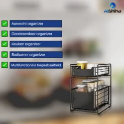 AlShiha® Organizer - Kast Organizer - Small (zwart) - Ladekast - Gootsteenkast Organizer - Opbergrek - Aanrecht Organiser- Keukenkast Organizer - Keuken Organizer - Gootsteen Organizer - Ladesysteem - Ladeblok - Keukenrek -Thuisopslag 1200x1199 9