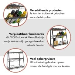 QUVIO Kruidenrek - Keukenrek Staand - Keukenrekje - Keukenrek - Aanrecht Organizer - Metaal - 19 X 35 X 38 Cm -Thuisopslag 1200x1200 10