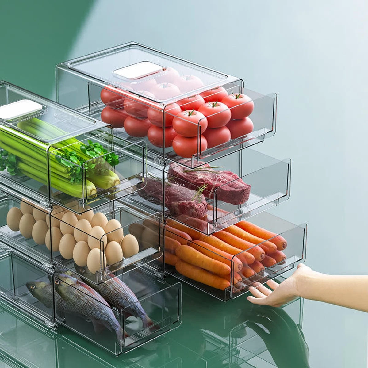 Without Lemon - Premium Koelkast Organizer - Met Deksel - Set Van 2 Groot En Klein - Voorraadbox - Opstapelbaar - Vershoudbox - Schuiflade - Extra Lades - Transparant 3 Without Lemon - Premium Koelkast Organizer - Met Deksel - Set Van 2 Groot En Klein - Voorraadbox - Opstapelbaar - Vershoudbox - Schuiflade - Extra Lades - Transparant