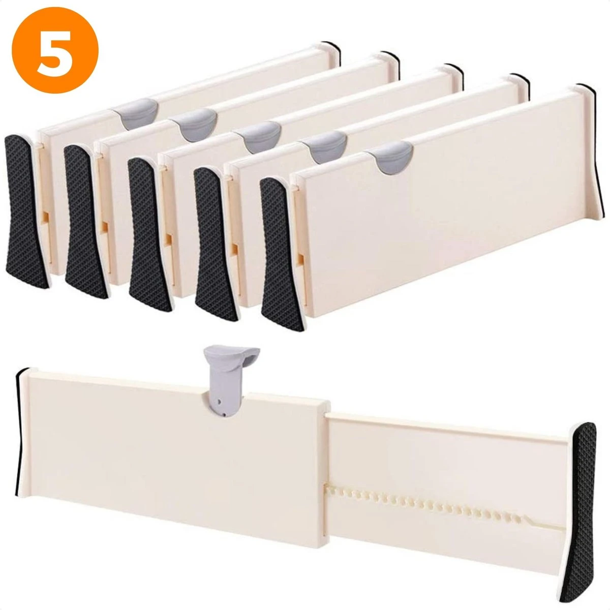 Posity Ladeverdeler - Lade Organizer - Voor Keuken / Slaapkamer / Kantoor / Kleding - Verstelbaar/uitschuifbaar - 5 Stuks - Plastic 3 Posity Ladeverdeler - Lade Organizer - Voor Keuken / Slaapkamer / Kantoor / Kleding - Verstelbaar/uitschuifbaar - 5 Stuks - Plastic