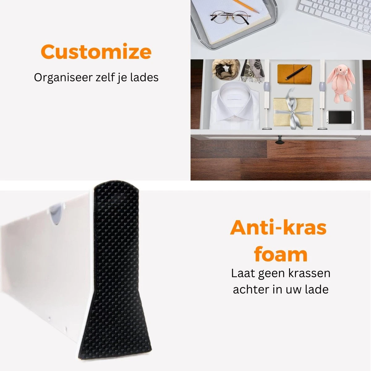 Posity Ladeverdeler - Lade Organizer - Voor Keuken / Slaapkamer / Kantoor / Kleding - Verstelbaar/uitschuifbaar - 5 Stuks - Plastic 9 Posity Ladeverdeler - Lade Organizer - Voor Keuken / Slaapkamer / Kantoor / Kleding - Verstelbaar/uitschuifbaar - 5 Stuks - Plastic - Afbeelding 7