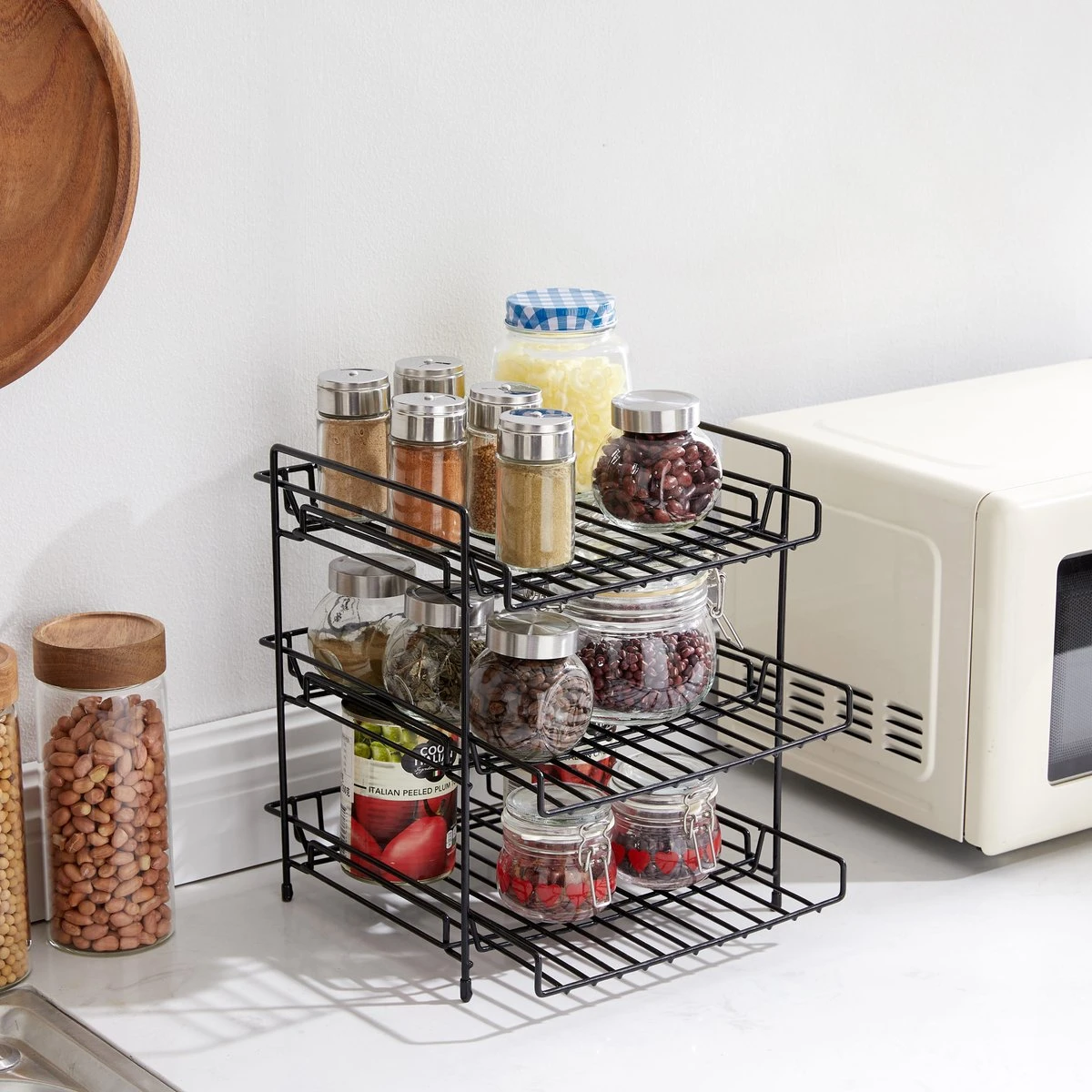 ACAZA Keukenrek - Kruiden Rek - Aanrecht Organizer Met 3 Niveaus - Onder De Gootsteen Organizer - 30x26x30cm - Zwart 4 ACAZA Keukenrek - Kruiden Rek - Aanrecht Organizer Met 3 Niveaus - Onder De Gootsteen Organizer - 30x26x30cm - Zwart - Afbeelding 2