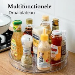 Merkloos Ronddraaiend Draaiplateau Staand - Medium - Draaischijf - Kruidenrek - Keukenkastorganizer - Lazy Susan Draaiplateau - Kruiden Organizer - Aanrecht Organizer - Draaiplateau Rond - Keuken Opbergers - Gootsteen Organiser - 24 Cm - Bwa Commerce