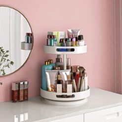 AlShiha® Organizer - Draaiplateau - 2 Laags Wit- Aanrecht Organizer- Badkamer Organizer - Aanrecht Organiser - Opbergrek - Make Up Organizer - Kruidenrek - Kast Organizer - Kruidenrek - Keukenkast - Keuken Organizers -Thuisopslag 1200x1200 1090