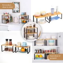 SensaHome - Keuken Organizer - Bureau/ Aanrecht Organizer - Keukenrek/Kruidenrek/Badkamer Organizer - Set Van 2 - Zwart -Thuisopslag 1200x1200 1121