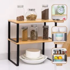 SensaHome - Keuken Organizer - Bureau/ Aanrecht Organizer - Keukenrek/Kruidenrek/Badkamer Organizer - Set Van 2 - Zwart -Thuisopslag 1200x1200 1124