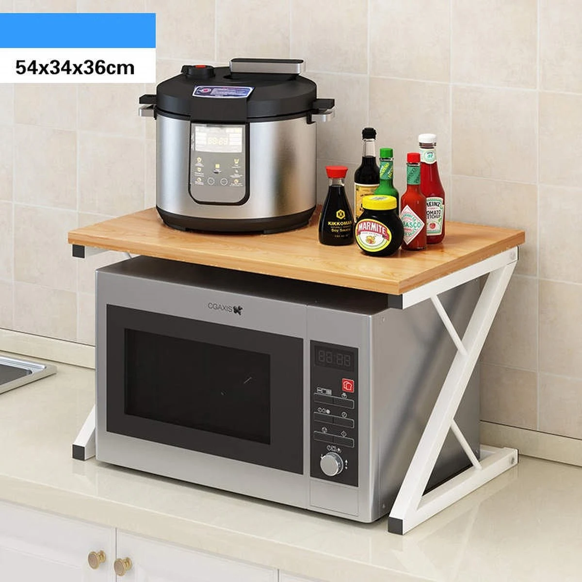 Magnetronkast – Magnetronrek - Keuken Organizer – Ovenkast – Keukenrek – Keukenkast – 35 X 54 X 36 Cm - Bamboe Hout 2 Magnetronkast – Magnetronrek - Keuken Organizer – Ovenkast – Keukenrek – Keukenkast – 35 X 54 X 36 Cm - Bamboe Hout