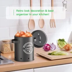 Professionele Bewaardozen - Set Van 3 - Voor Aardappels, Uien En Knoflook - Retro Design - Voorraadcontainer Van Metaal - Keukenopslag - Groentes Bewaren Voor Lange Tijd - Perfect Cadeau Voor In De Keuken -Thuisopslag 1200x1200 114